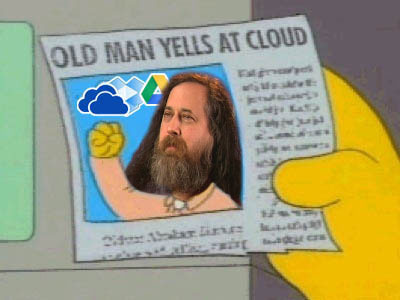 Richard Stallman screams at clouds meme
